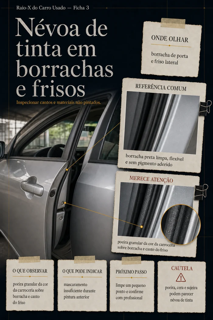 Ficha sobre névoa de tinta em borrachas e frisos